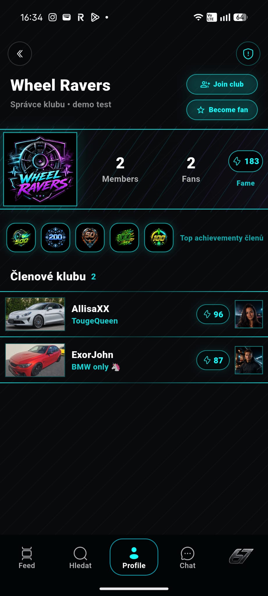 67ride car club profile
