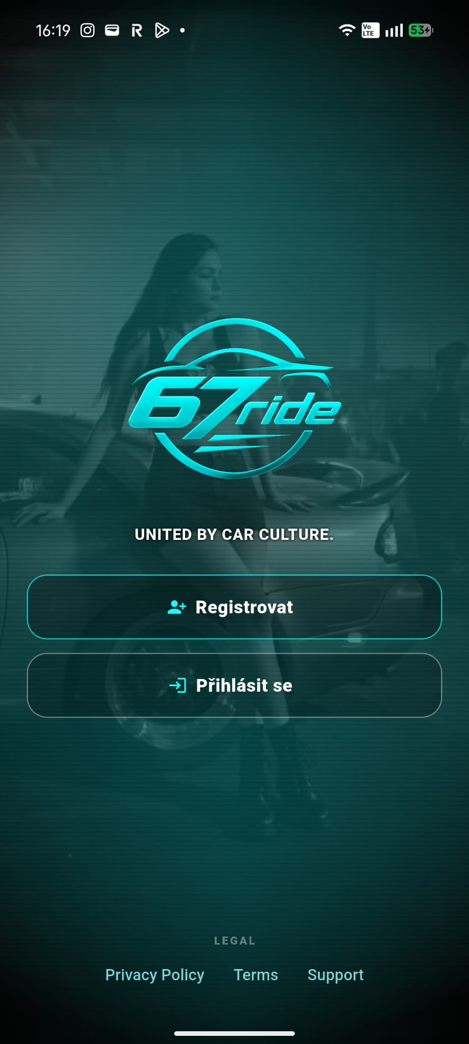 67ride welcome screen